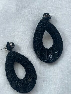 Deepa Gurnani Black Beaded Teardrop Statement Earrings -  Women Jewelry